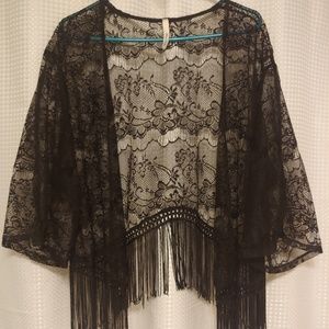Love Culture Black Lace Fringe Kimono Cardigan